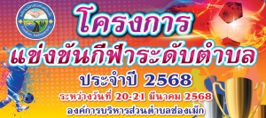 โครงการแข่งขันกีฬาระดับตำบลประจำปี 2568 ระหว่างวันที่ 20-21 มีนาคม 2568 ณ สนามกีฬาองค์การบริหารส่วนตำบลช่องเม็ก